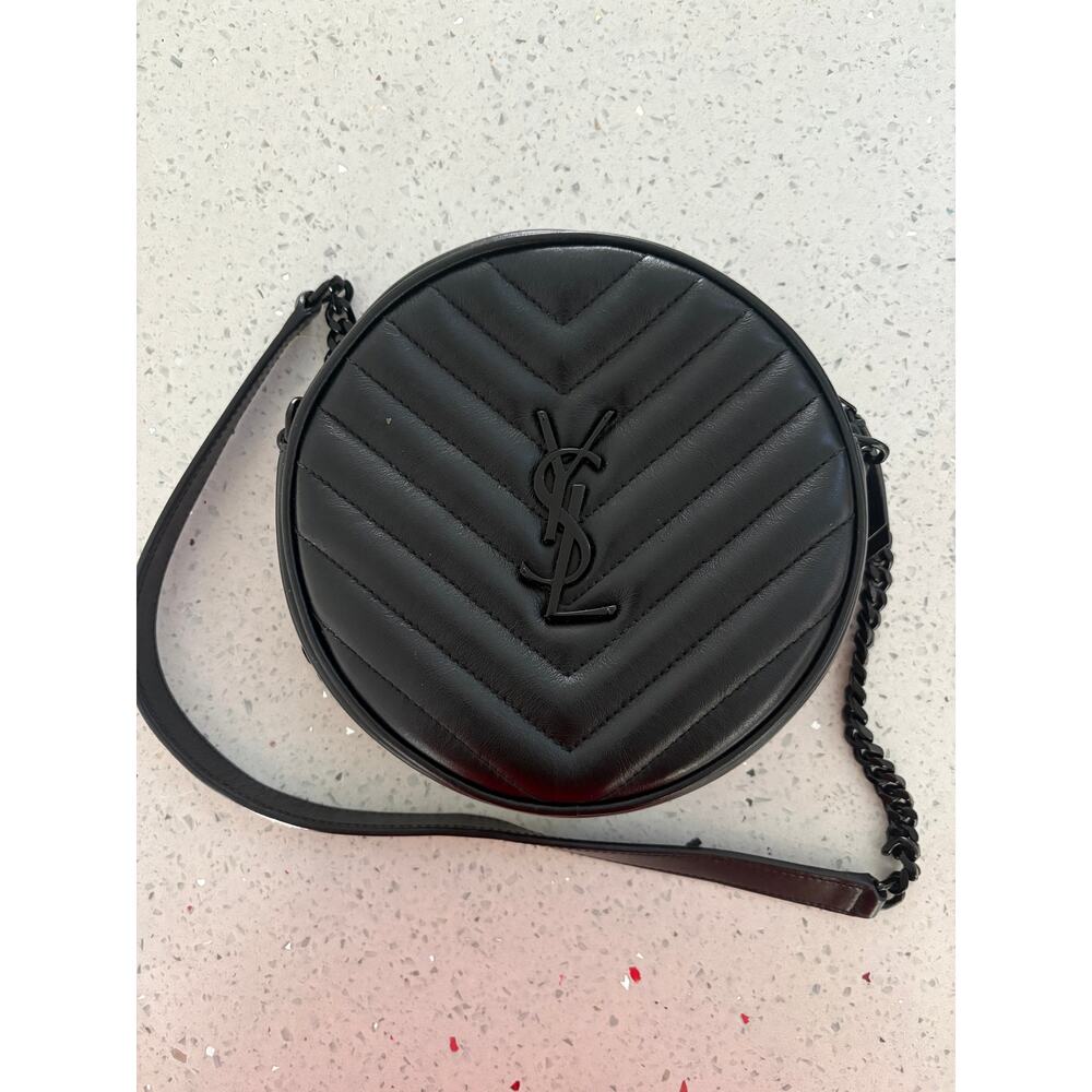 Authentic Saint Laurent YSL Round Lou Camera Crossbody Bag Black Quilted Leather